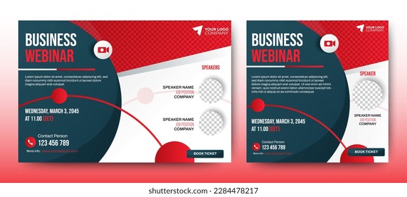 Business Conference live webinar banner invitation and social media post template. Red and white. Business webinar invitation design. Vector	