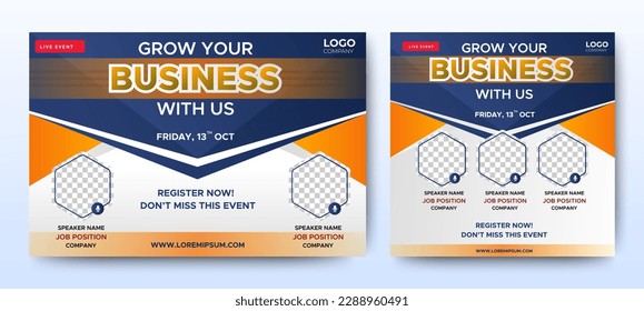 Business Conference live webinar banner invitation and social media post template. Business webinar invitation design. Vector