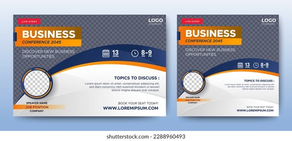 Business Conference live webinar banner invitation and social media post template. Business webinar invitation design. Vector