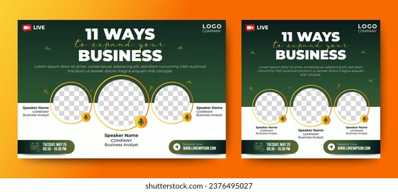 Business Conference live webinar banner invitation and social media post template. Blue and white. Business webinar invitation design. Vector