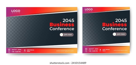 Business Conference live webinar banner invitation and social media post template. Blue and white. Business webinar invitation design. Vector