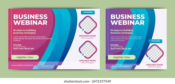 Business Conference live webinar banner invitation and social media post template. Business webinar invitation design. Vector