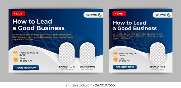 Business Conference live webinar banner invitation and social media post template. Business webinar invitation design. Vector