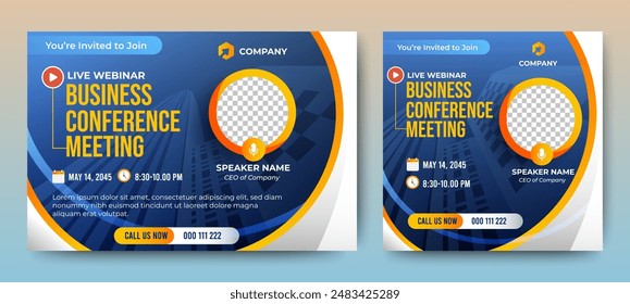 Business Conference live webinar banner invitation and social media post template. Business webinar invitation design. Vector