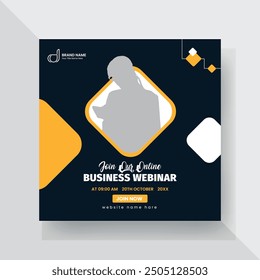 Conferencia de negocios webinar en vivo invitación al Anuncio Plantilla de publicaciones en redes sociales. Diseño de invitación a webinar de negocios. Poste de Web cuadrado Abstractas del anuncio para la promoción de la compañía.