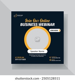 Conferencia de negocios webinar en vivo invitación al Anuncio Plantilla de publicaciones en redes sociales. Diseño de invitación a webinar de negocios. Poste de Web cuadrado Abstractas del anuncio para la promoción de la compañía.