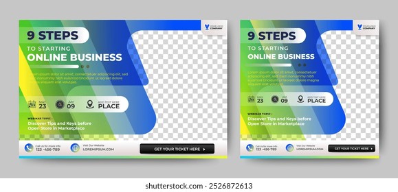 Business Conference live webinar banner invitation and social media post template. Business webinar invitation design. Vector