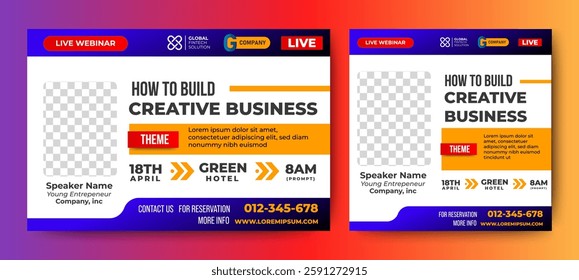 Business Conference live webinar banner invitation and social media post template. Business webinar invitation design. Vector