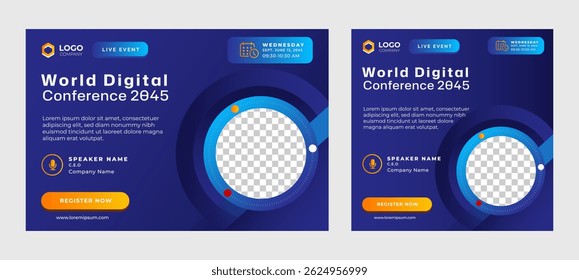 Modelo de anúncio de webinar ao vivo para conferência de negócios e postagem de mídia social. Projeto de convite para webinar de negócios. Vetor	