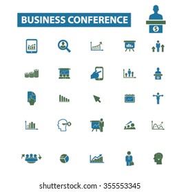 business conference, meeting, community, human resources, management icons, signs vector concept set for infographics, mobile, website, application
