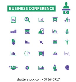 business conference, meeting, community, human resources, management icons, signs vector concept set for infographics, mobile, website, application
