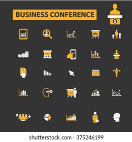business conference, meeting, community, human resources, management icons
