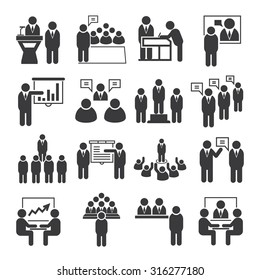 business conference and business meeting icons set