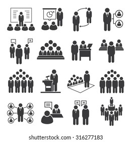 business conference and business meeting icons set