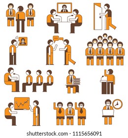 business conference and business meeting people character icons