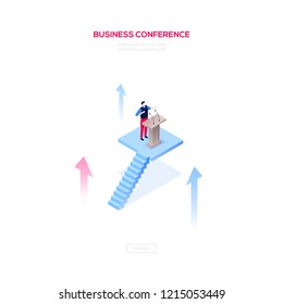 Business conference - modern isometric vector web banner