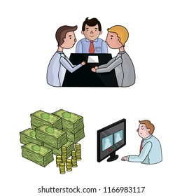 Business Conference And Negotiations cartoon icons in set collection for design.Business and training vector symbol stock web illustration.