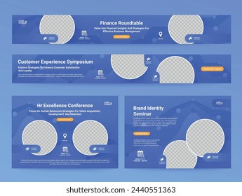 Business conference online register landing page with copy space design template set realistic vector illustration. Corporate event HR customer brand identity seminar internet invitation banner