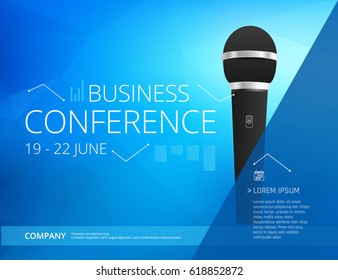 Business Conference Poster Design Template With Microphone. Vector Illustration