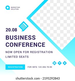 Business Conference Registration Admission Social Media Post With Copyspace Internet Advertising Vector Illustration. Corporate Forum Professional Seminar Training Event Membership Info Web Banner