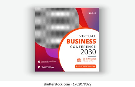 Business Conference Social Media Post Event Marketing Web Banner Template With Square Flyer, Virtual Business Conference Social Media Post Template Design, Easy To Edit