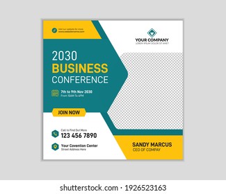 Business conference social media post banner and square flayer, Business Webern social media post template