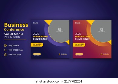 Business Conference Social Media Post Template, Innovation Conference Social Media Post, Seminar Social Media Template, Business Seminar Poster