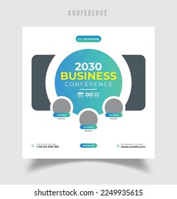 Business Conference Social Media Post, Conference Web Banner Template Or Digital Marketing Social Media Post