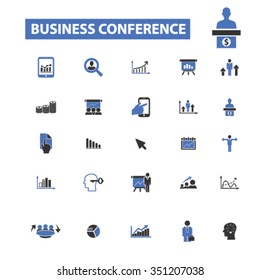 business conference, training, webinar icons, signs vector concept set for infographics, mobile, website, application
