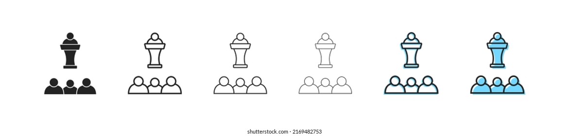 Business conference vector icon. Black and blue public group symbol. Simple seminar outline icons. Set of meeting icons. EPS10