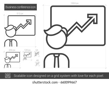 Business conference vector line icon isolated on white background. Business conference line icon for infographic, website or app. Scalable icon designed on a grid system.