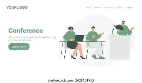 Business Conference. Web Landing Page Design. Flat Cartoon Vector Illustration. Vector illustration, suitable for web landing page, ui, mobile app.