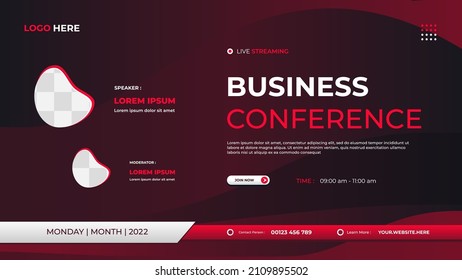 Business conference website banner template with double liquid frame and red background