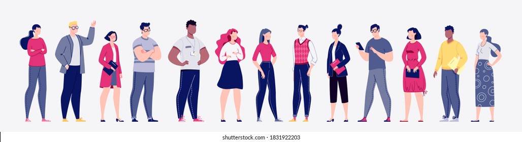 Business confident people flat vector illustration set. The concept of the various activities of men and women: students, scientists, politicians, businessmen. Caucasians, Africans.