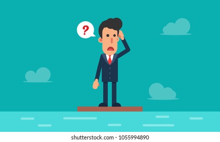 business confuse in the middle of sea vector cartoon character illustration