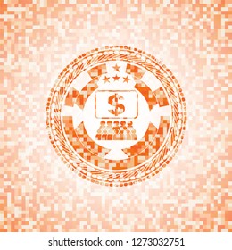 business congress icon inside abstract orange mosaic emblem