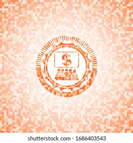 business congress icon inside abstract emblem, orange mosaic background