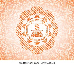 business congress icon inside abstract orange mosaic emblem. 