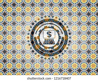 business congress icon inside arabic emblem background. Arabesque decoration.