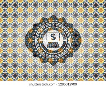 business congress icon inside arabic emblem background. Arabesque decoration.