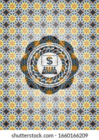business congress icon inside arabic badge background. Arabesque decoration.