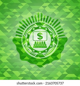 business congress icon inside green emblem with triangle mosaic background. 