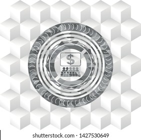 business congress icon inside grey emblem. Vintage with geometric cube white background