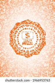 business congress icon inside orange tile background illustration. Square geometric mosaic seamless pattern with emblem inside. 