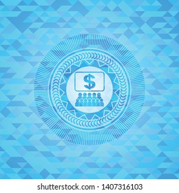 business congress icon inside realistic light blue mosaic emblem