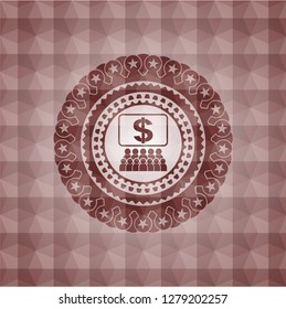  business congress icon inside red seamless emblem or badge with abstract geometric pattern background.