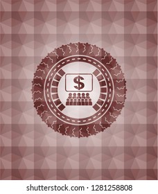 business congress icon inside red seamless emblem or badge with abstract geometric pattern background.