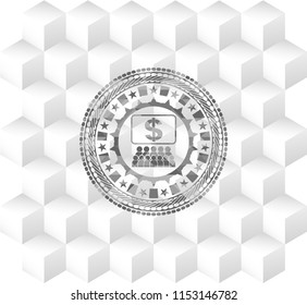 business congress icon inside retro style grey emblem with geometric cube white background