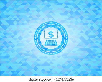 business congress icon inside sky blue emblem with mosaic background