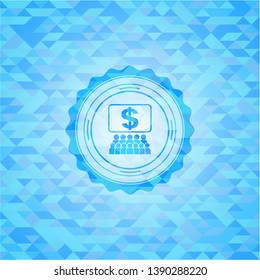 business congress icon inside sky blue emblem with triangle mosaic background